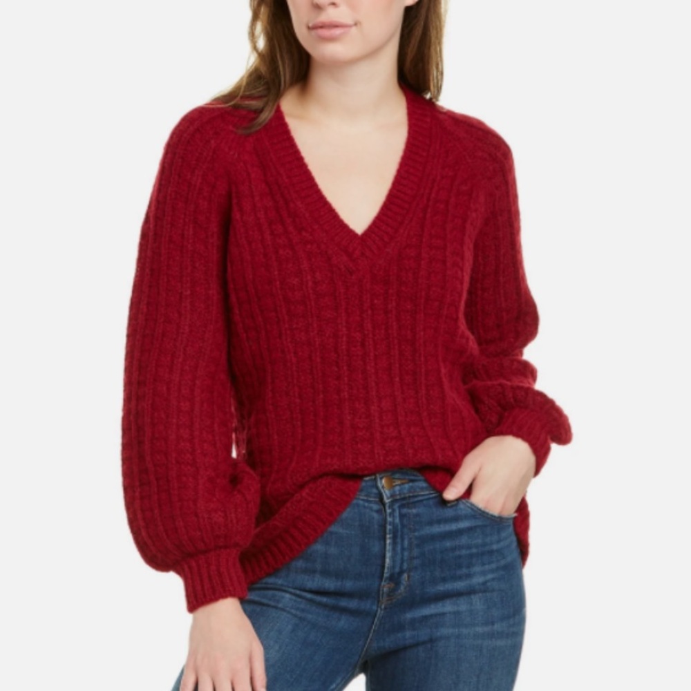 Faherty Aria Burgundy Baby Alpaca V-neck